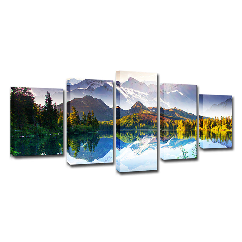 Vivolux | Prachtig Bergmeer Landschap Canvas Muurkunst, Groen en Blauw, Meerdere Stukken