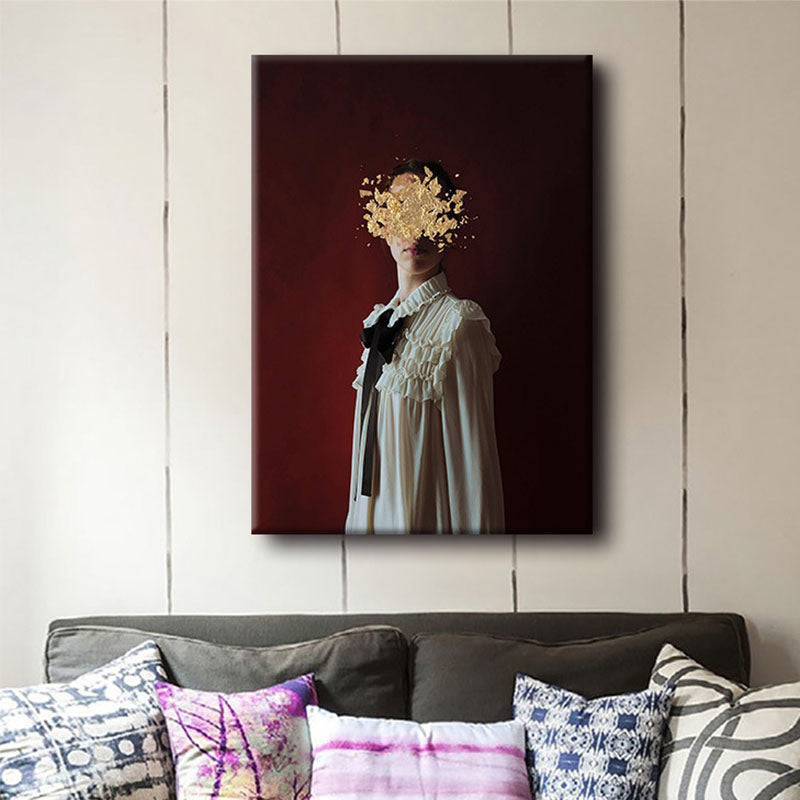 Vivolux | Schöne Frau und Blumen Leinwandkunst für Schlafzimmer Figuren Druck Wanddekoration in Rot
