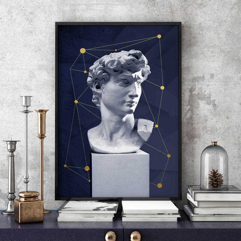 Vivolux | Vintage Figurine Wandkunst Blau und Weiß Texturiertes Leinwanddruck für Hausinterieur