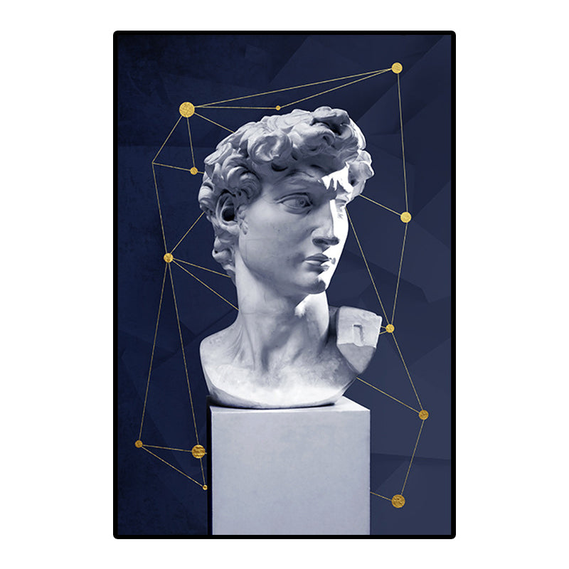 Vivolux | Vintage Figurine Wandkunst Blau und Weiß Texturiertes Leinwanddruck für Hausinterieur
