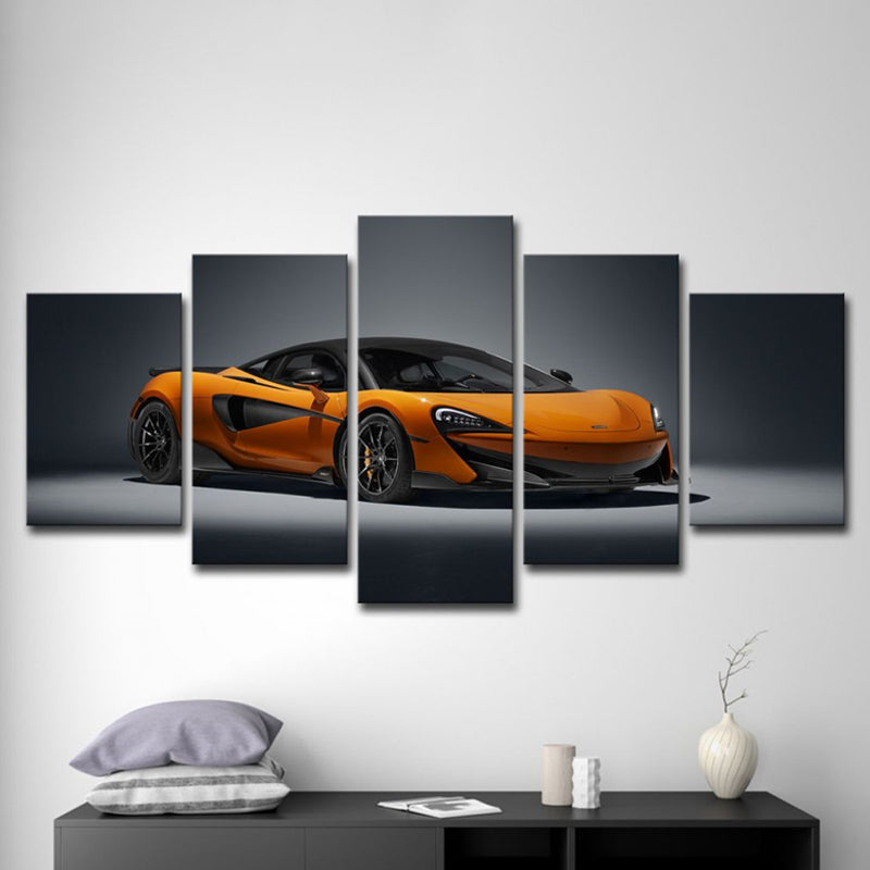 Vivolux | Orangenes Sportwagen-Wandkunst Automobil Modernes Mehrteiliges Leinwanddruck für das Schlafzimmer