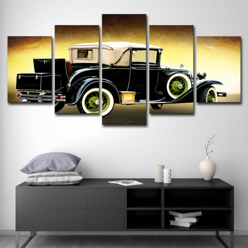 Vivolux | Nostalgische Klassische Auto Druck Leinwand Kunst Jungenzimmer Fahrzeug Wanddekoration in Schwarz