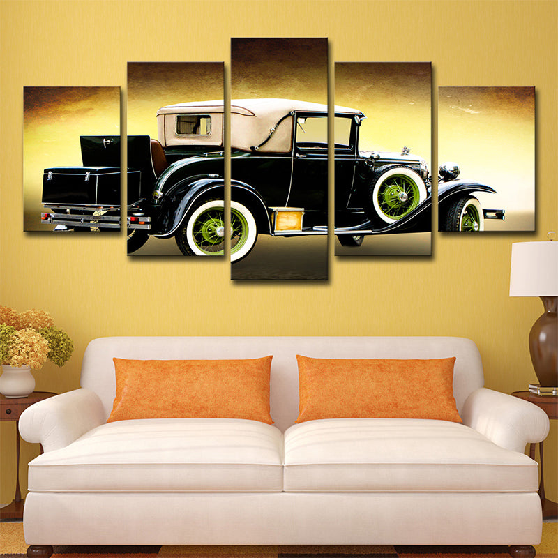 Vivolux | Nostalgische Klassische Auto Druck Leinwand Kunst Jungenzimmer Fahrzeug Wanddekoration in Schwarz
