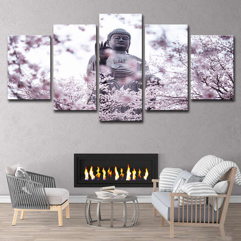 Vivolux | Rosa Moderne Wanddekore Buddhistisch mit Kirschblüten Leinwand Kunst für Wohnzimmer