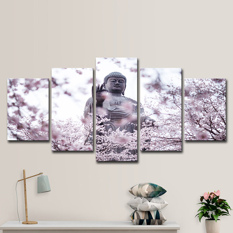 Vivolux | Rosa Moderne Wanddekore Buddhistisch mit Kirschblüten Leinwand Kunst für Wohnzimmer
