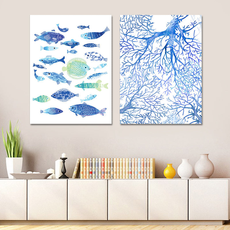 Vivolux | Tropische Unterwasserwelt Kunstdruck Blau Wohnzimmer Wanddekoration, Texturierte Oberfläche