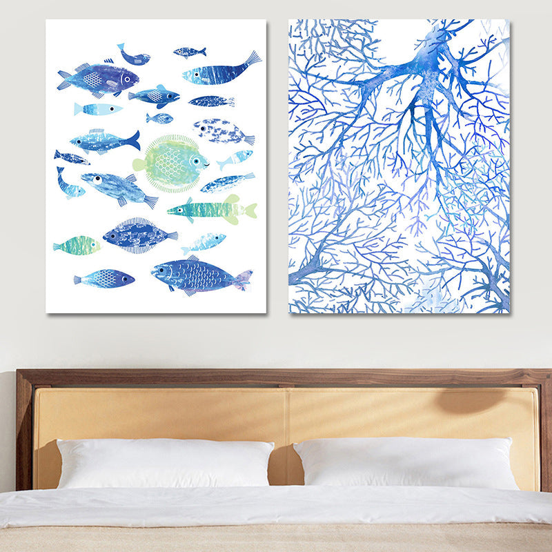 Vivolux | Tropische Unterwasserwelt Kunstdruck Blau Wohnzimmer Wanddekoration, Texturierte Oberfläche