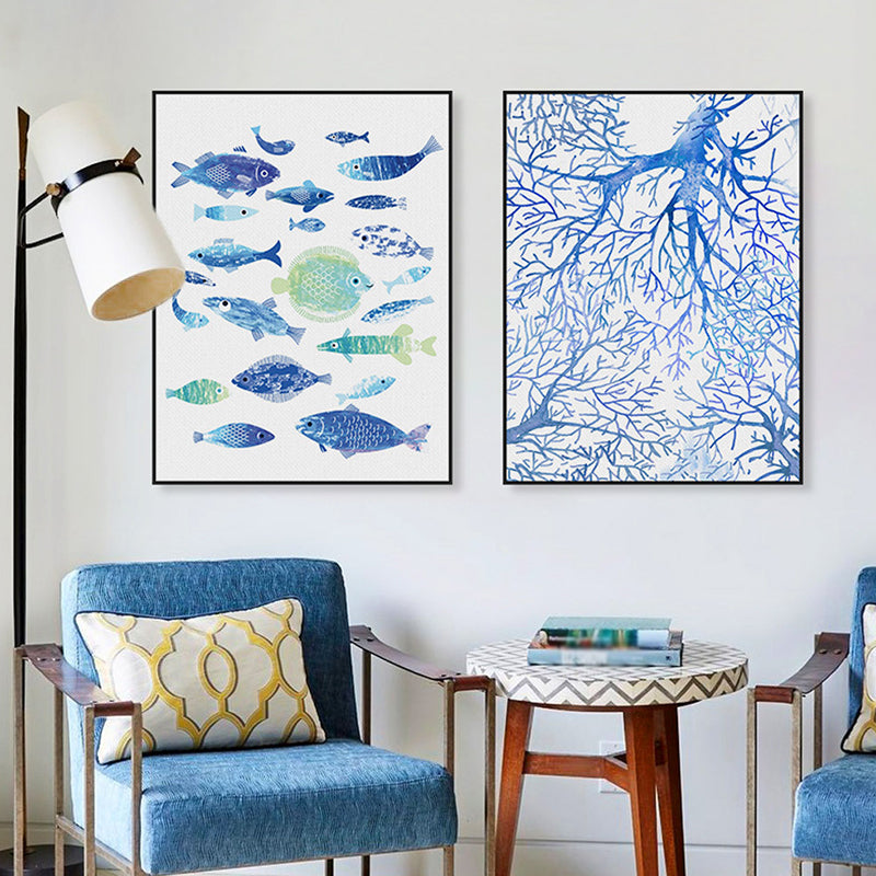 Vivolux | Tropische Unterwasserwelt Kunstdruck Blau Wohnzimmer Wanddekoration, Texturierte Oberfläche