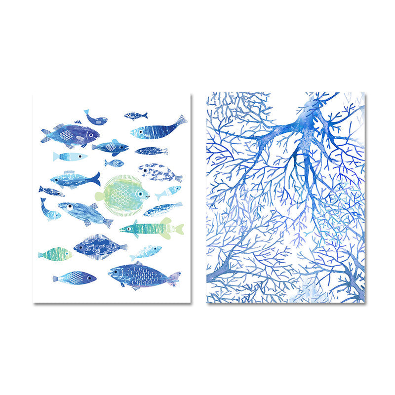 Vivolux | Tropische Unterwasserwelt Kunstdruck Blau Wohnzimmer Wanddekoration, Texturierte Oberfläche
