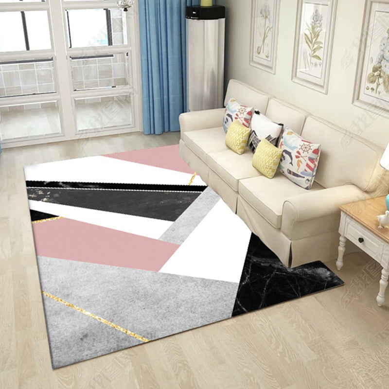 Vivolux | Roze en Zwart Slaapkamer Tapijt Modern Kleurenblok Geometrisch Marmerpatroon Gebied Tapijt Polyester Antislip Vloerkleed