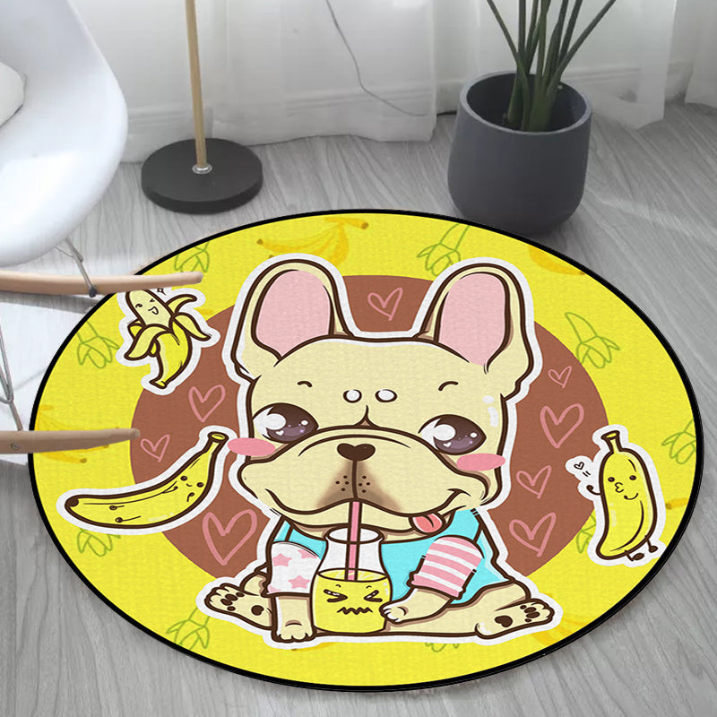 Vivolux | Schöner Kinderteppich in Pink und Gelb Tier Hund Banane Ballon Muster Teppich Polyester Waschbar Teppich für das Kinderzimmer