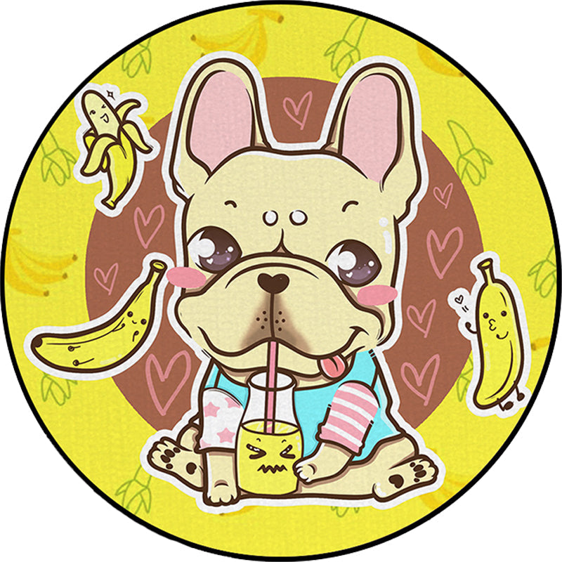 Vivolux | Schöner Kinderteppich in Pink und Gelb Tier Hund Banane Ballon Muster Teppich Polyester Waschbar Teppich für das Kinderzimmer