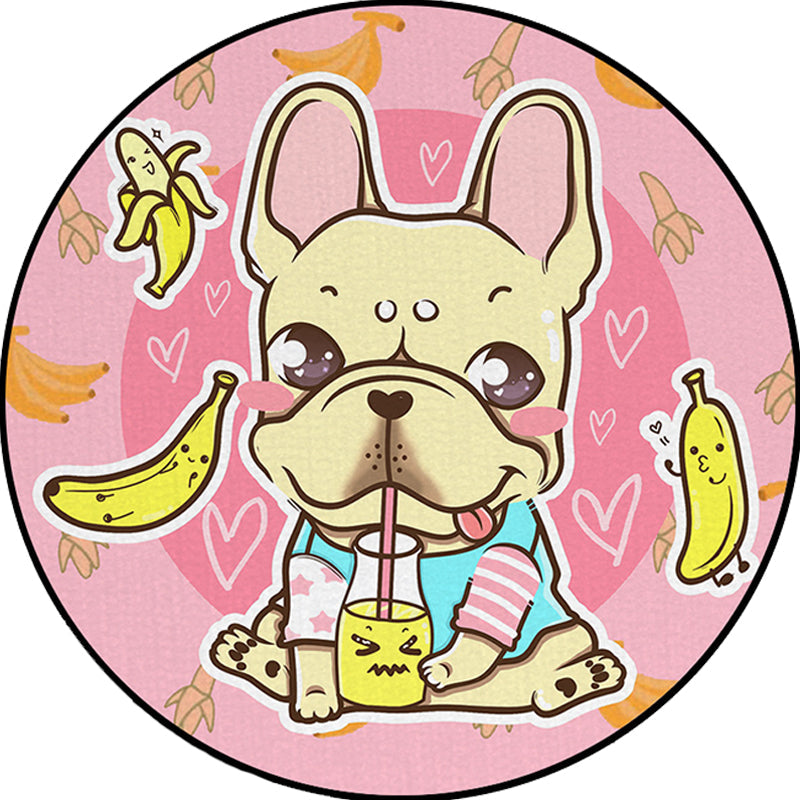 Vivolux | Schöner Kinderteppich in Pink und Gelb Tier Hund Banane Ballon Muster Teppich Polyester Waschbar Teppich für das Kinderzimmer