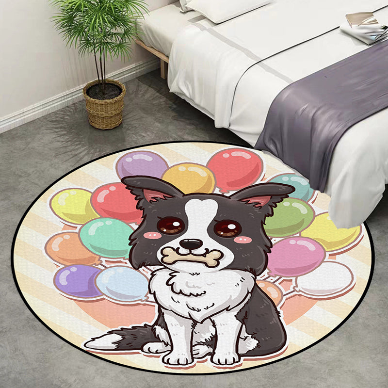 Vivolux | Schöner Kinderteppich in Pink und Gelb Tier Hund Banane Ballon Muster Teppich Polyester Waschbar Teppich für das Kinderzimmer