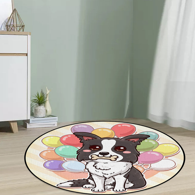 Vivolux | Schöner Kinderteppich in Pink und Gelb Tier Hund Banane Ballon Muster Teppich Polyester Waschbar Teppich für das Kinderzimmer
