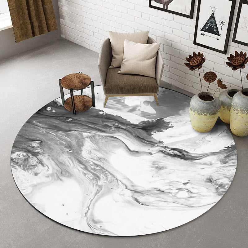 Vivolux | Schwarz-weiß Schlafzimmer Teppich Modernes abstraktes Ölgemälde Muster Bereich Teppich Polyester Rutschfest Waschbarer Teppich