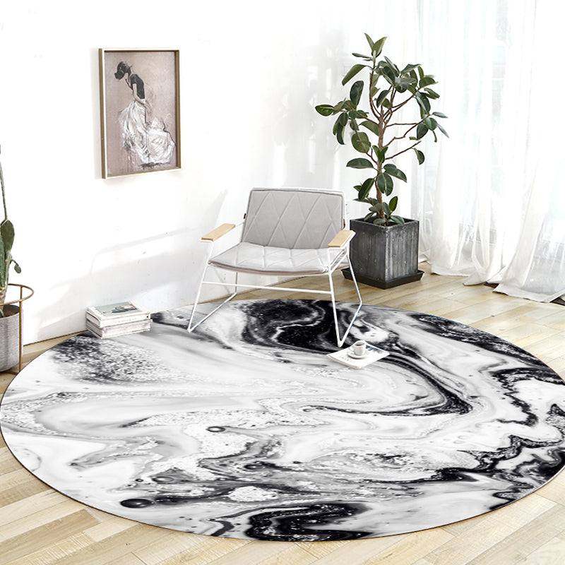 Vivolux | Schwarz-weiß Schlafzimmer Teppich Modernes abstraktes Ölgemälde Muster Bereich Teppich Polyester Rutschfest Waschbarer Teppich