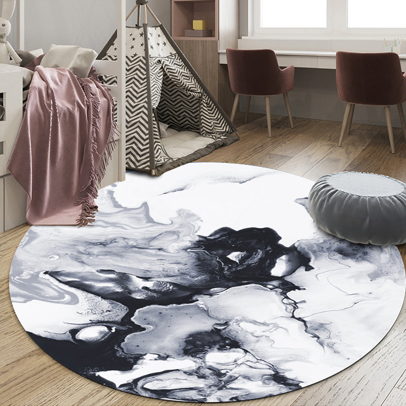 Vivolux | Schwarz-weiß Schlafzimmer Teppich Modernes abstraktes Ölgemälde Muster Bereich Teppich Polyester Rutschfest Waschbarer Teppich
