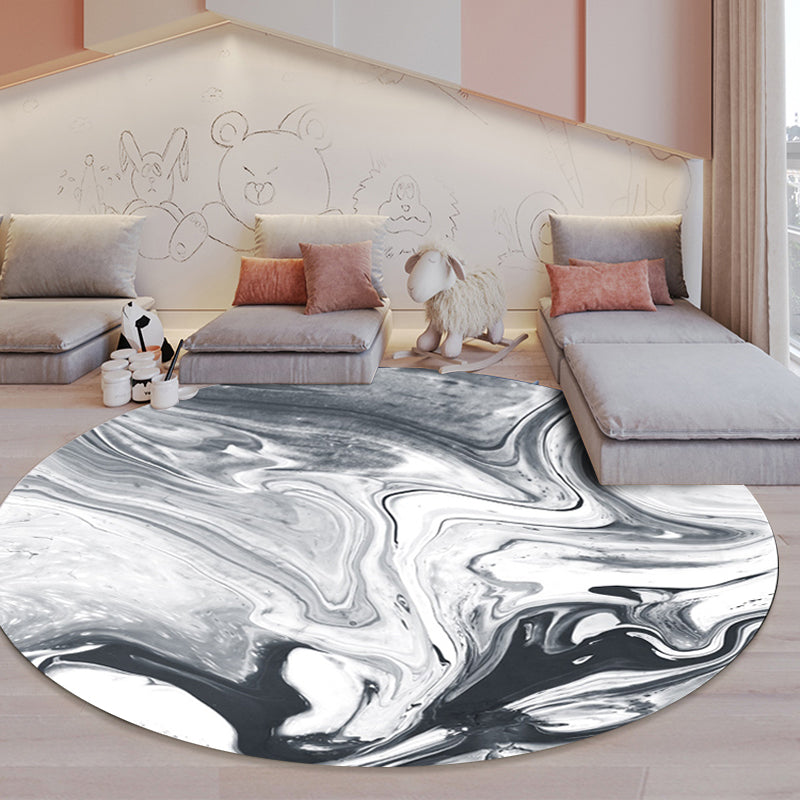 Vivolux | Schwarz-weiß Schlafzimmer Teppich Modernes abstraktes Ölgemälde Muster Bereich Teppich Polyester Rutschfest Waschbarer Teppich
