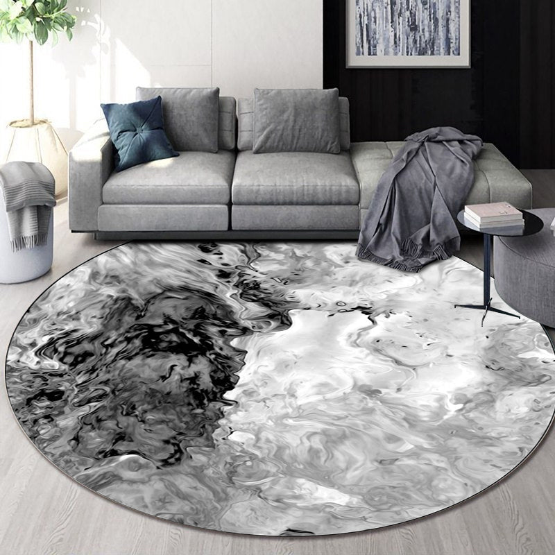 Vivolux | Schwarz-weiß Schlafzimmer Teppich Modernes abstraktes Ölgemälde Muster Bereich Teppich Polyester Rutschfest Waschbarer Teppich