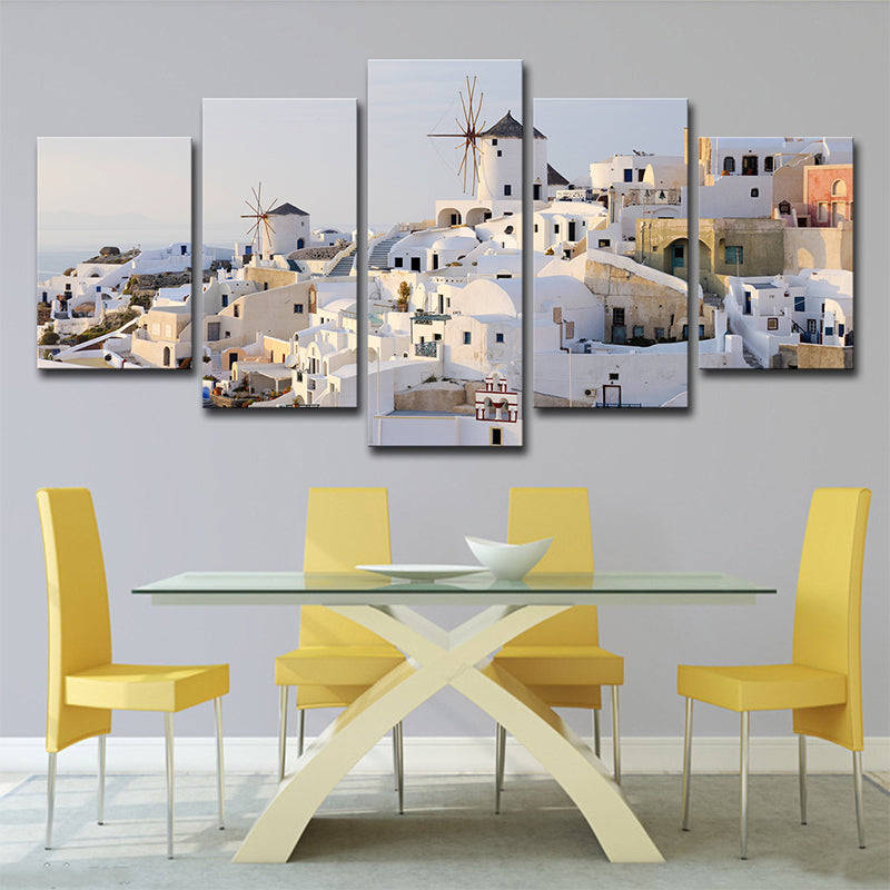 Vivolux | Weiße Santorini Häuser Wandkunst Mehrteilig Global Inspiriert Schlafzimmer Leinwanddruck