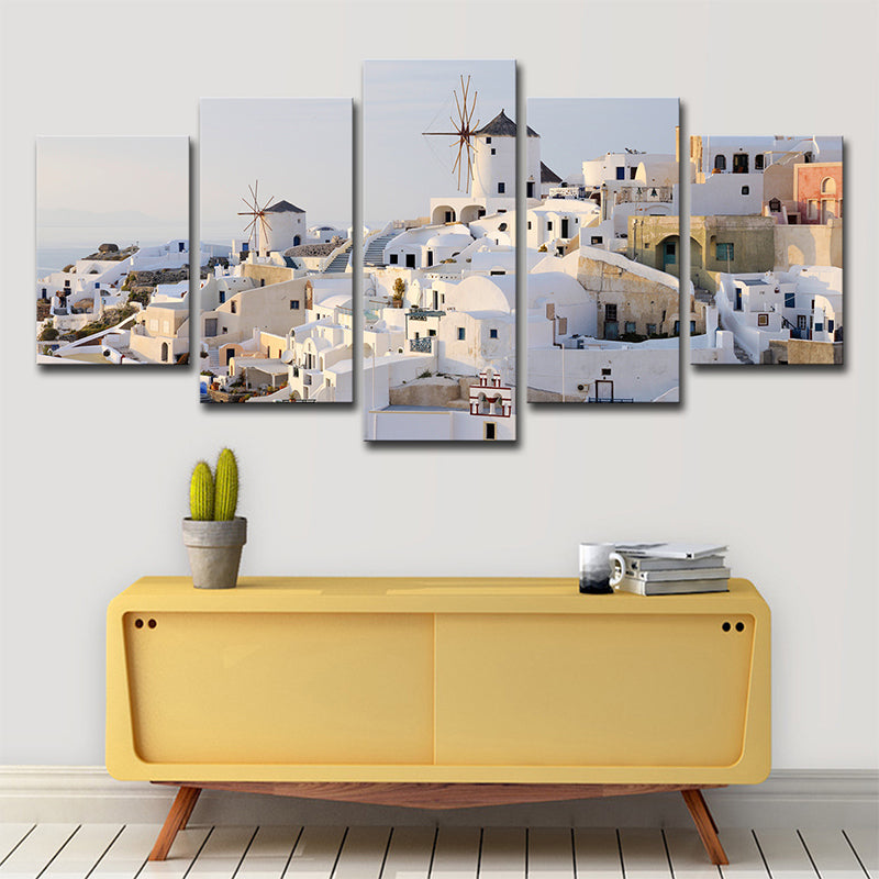 Vivolux | Weiße Santorini Häuser Wandkunst Mehrteilig Global Inspiriert Schlafzimmer Leinwanddruck