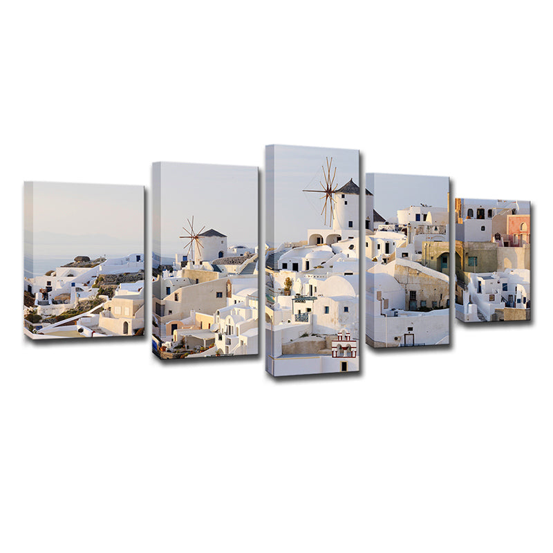 Vivolux | Weiße Santorini Häuser Wandkunst Mehrteilig Global Inspiriert Schlafzimmer Leinwanddruck