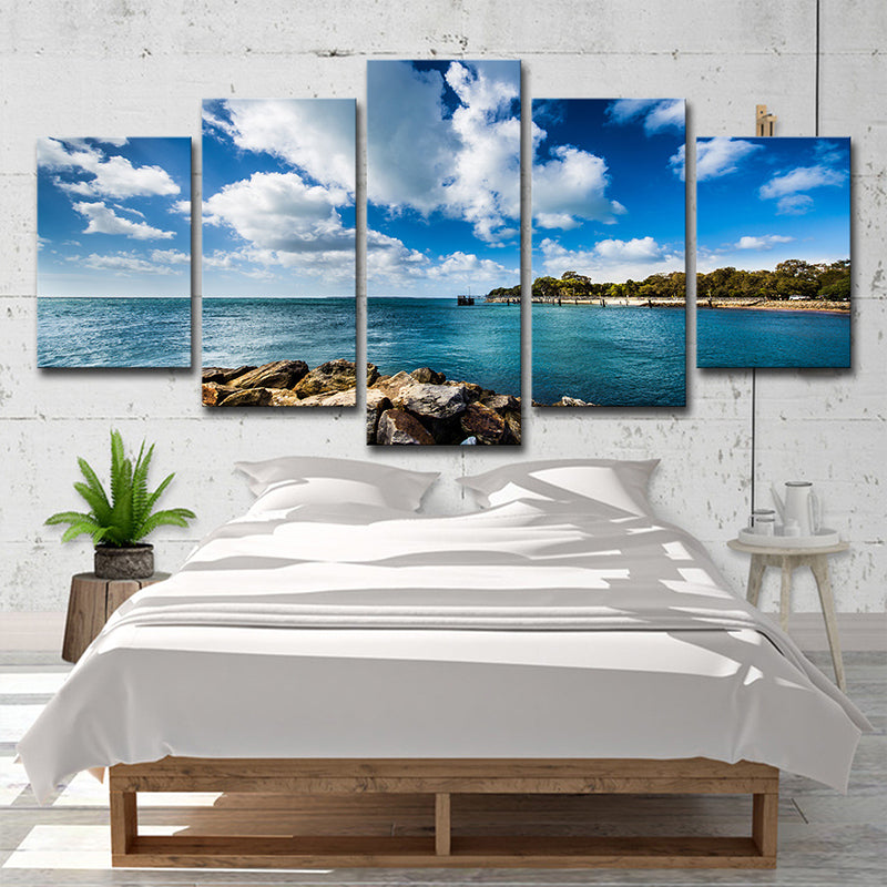 Vivolux | Tropics Brook Island Seascape Leinwand Blau Mehrteiliges Wandkunst für Schlafzimmer