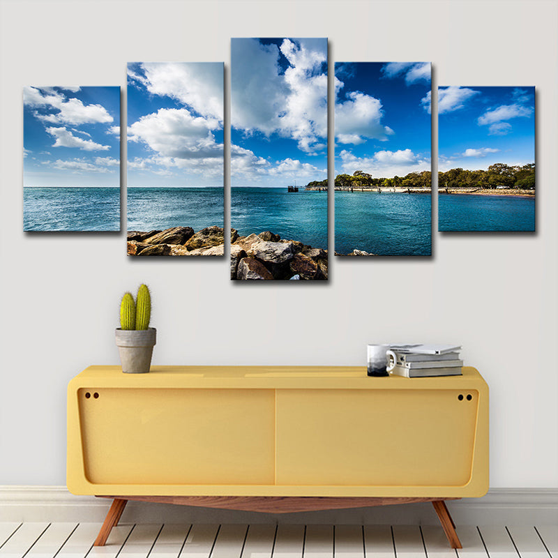 Vivolux | Tropics Brook Island Seascape Leinwand Blau Mehrteiliges Wandkunst für Schlafzimmer
