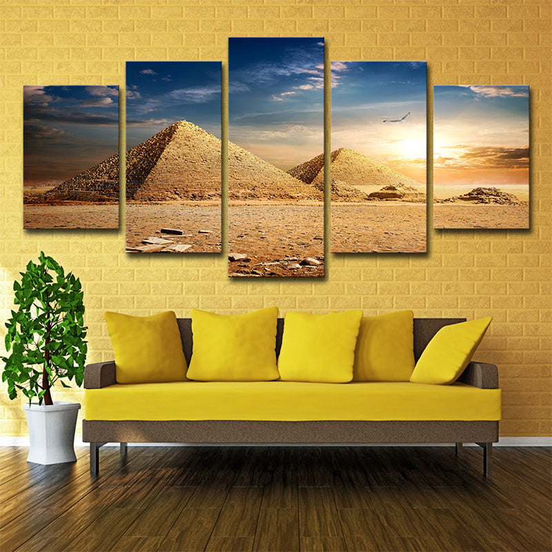 Vivolux | Pyramiden Sundown View Wandkunst Druck Gold Global Inspiriert Leinwand für Wohnzimmer