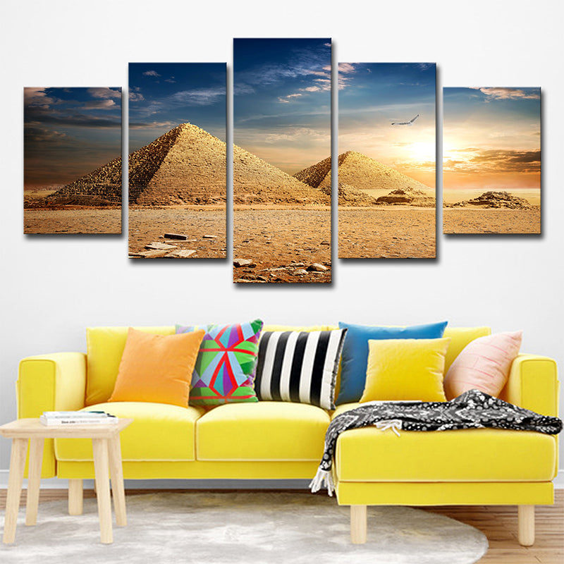 Vivolux | Pyramiden Sundown View Wandkunst Druck Gold Global Inspiriert Leinwand für Wohnzimmer