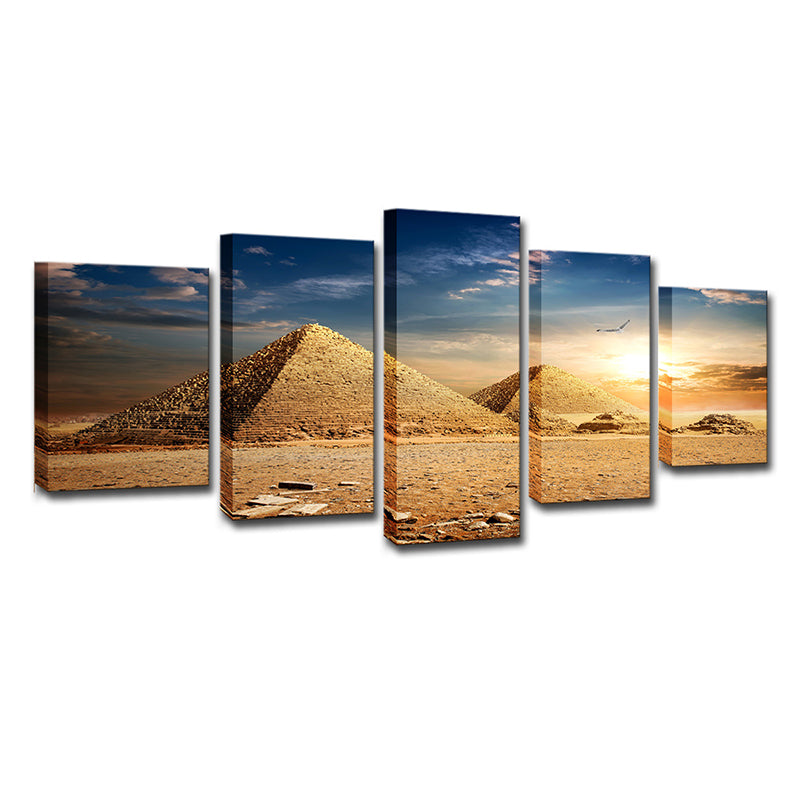 Vivolux | Pyramiden Sundown View Wandkunst Druck Gold Global Inspiriert Leinwand für Wohnzimmer