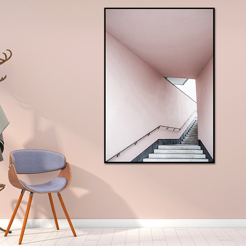 Vivolux | Rosa Treppen Eingang Leinwanddruck Architektur Nordic Stil Texturiertes Wandkunst