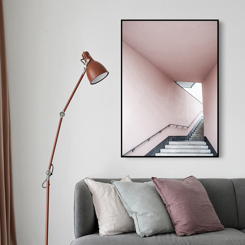 Vivolux | Rosa Treppen Eingang Leinwanddruck Architektur Nordic Stil Texturiertes Wandkunst
