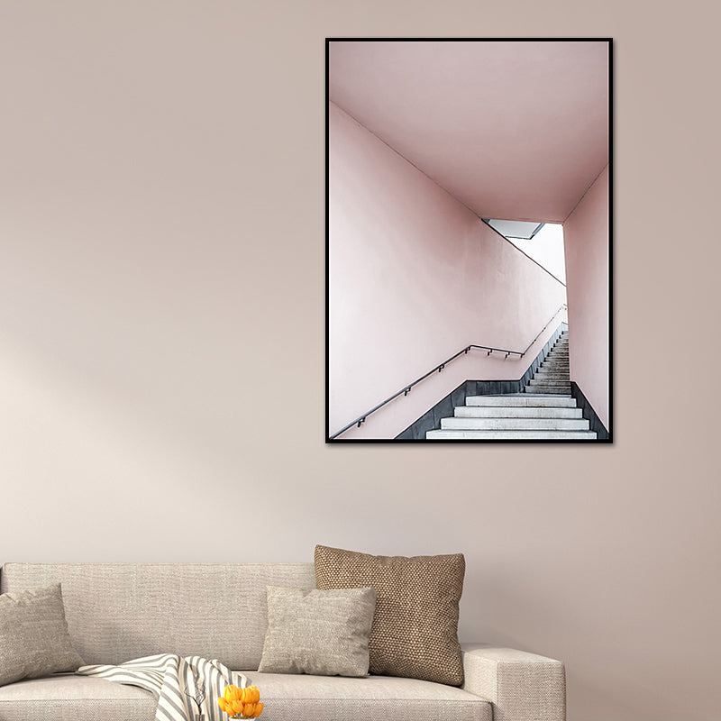 Vivolux | Rosa Treppen Eingang Leinwanddruck Architektur Nordic Stil Texturiertes Wandkunst