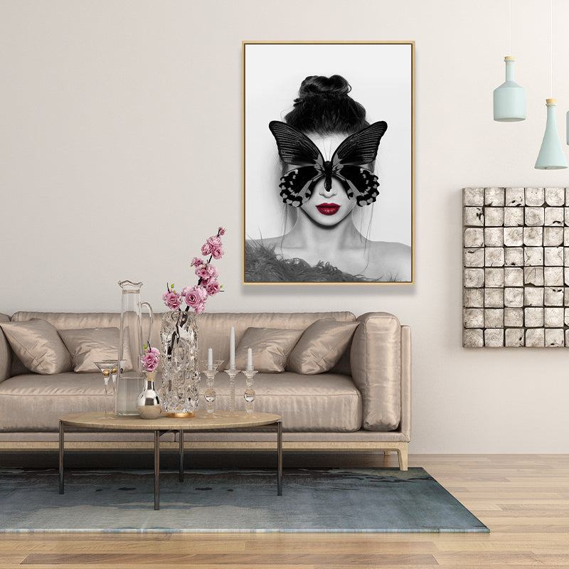 Vivolux | Stijlvolle vrouw met masker canvas voor meisjeskamer, lichte kleur, gestructureerd oppervlak