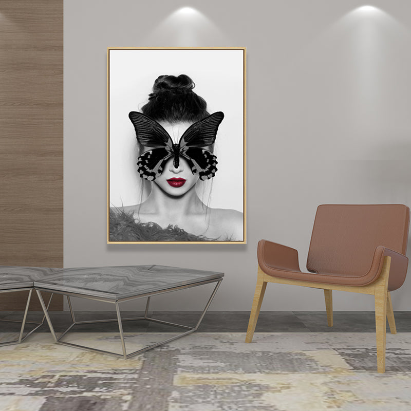 Vivolux | Stijlvolle vrouw met masker canvas voor meisjeskamer, lichte kleur, gestructureerd oppervlak