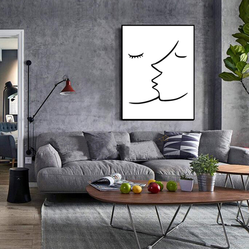 Vivolux | Textured Two Kissing Characters Painting Skandinavischer Stil Leinwand Wandkunst Druck