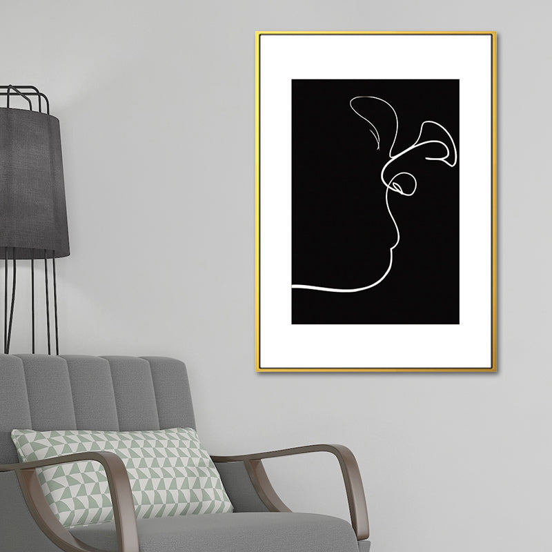 Vivolux | Schwarze Figuren-Porträt-Leinwand Bleistift Nordic Stil Texturiertes Wandkunst-Druck für Spielzimmer