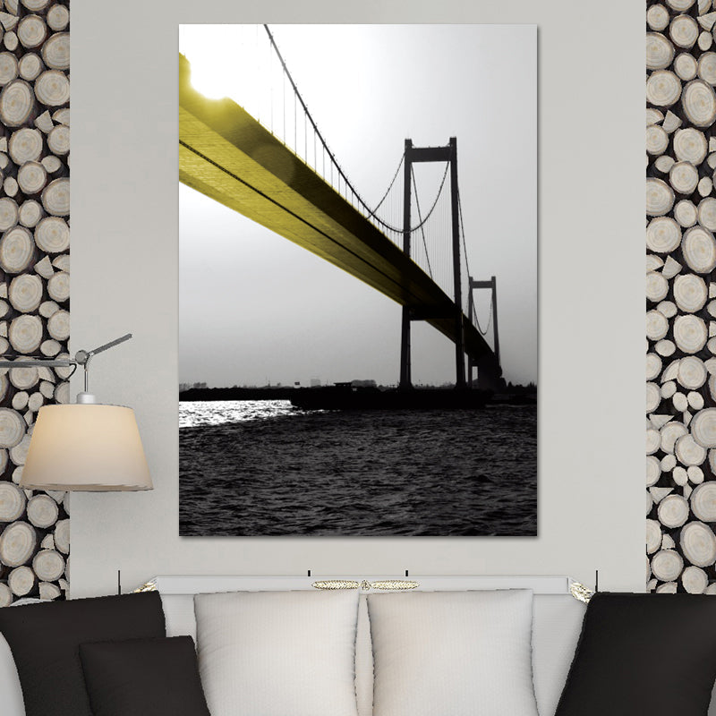 Vivolux | Nostalgische Viadukt Leinwand Wandkunst Gelb und Grau Schlafzimmer Wanddekoration, Texturierte Oberfläche