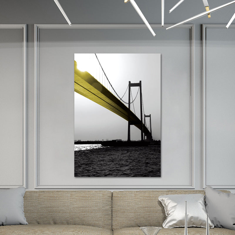 Vivolux | Nostalgische Viadukt Leinwand Wandkunst Gelb und Grau Schlafzimmer Wanddekoration, Texturierte Oberfläche