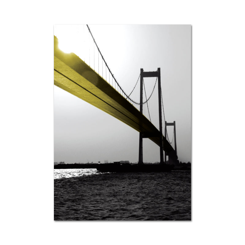 Vivolux | Nostalgische Viadukt Leinwand Wandkunst Gelb und Grau Schlafzimmer Wanddekoration, Texturierte Oberfläche