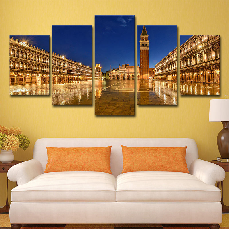 Vivolux | Piazza San Marco Nacht Leinwanddruck Global Inspiriertes Mehrteiliges Wandkunstdekor in Gold