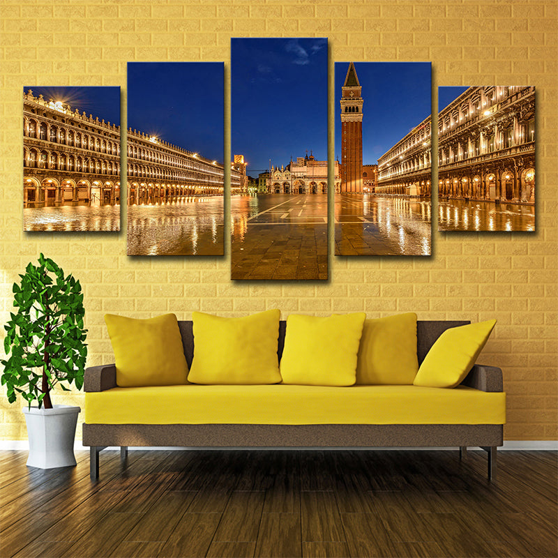 Vivolux | Piazza San Marco Nacht Leinwanddruck Global Inspiriertes Mehrteiliges Wandkunstdekor in Gold