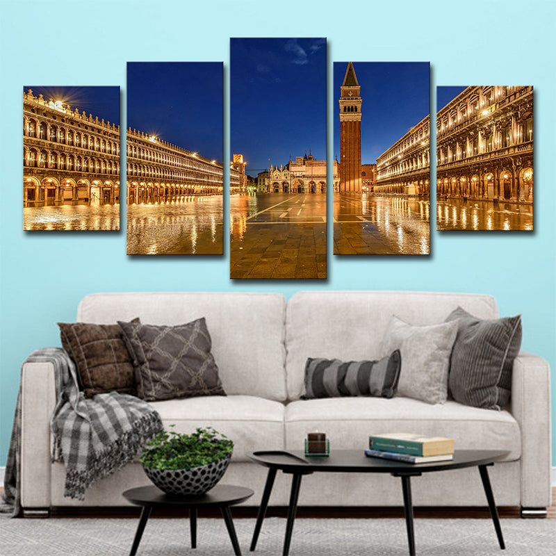 Vivolux | Piazza San Marco Nacht Leinwanddruck Global Inspiriertes Mehrteiliges Wandkunstdekor in Gold