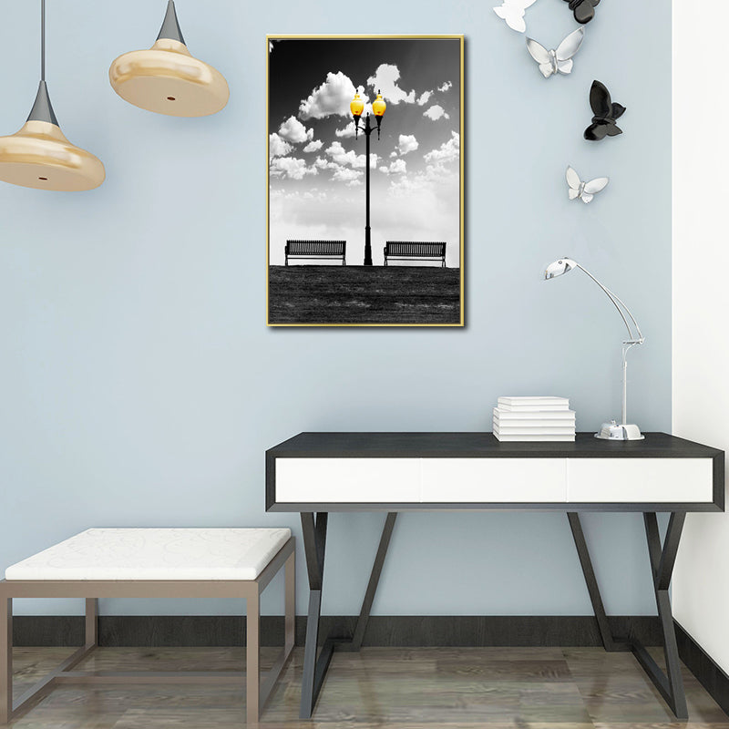 Vivolux | Nostalgische Straatlamp Wandkunst Decor voor Gang Stilleven Canvasprint in Zwart-Wit