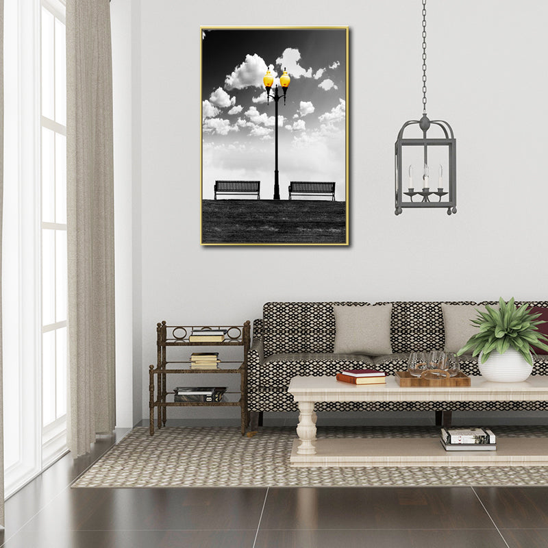 Vivolux | Nostalgische Straatlamp Wandkunst Decor voor Gang Stilleven Canvasprint in Zwart-Wit