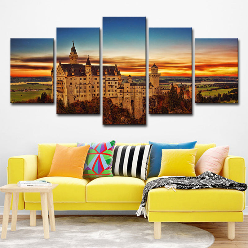 Vivolux | Schwanstein Castle Sunset Landschaft Kunst Druck Global Inspirierte Leinwand Wanddekoration in Orange