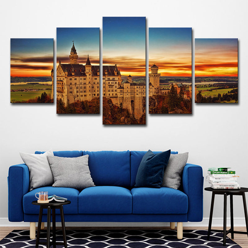 Vivolux | Schwanstein Castle Sunset Landschaft Kunst Druck Global Inspirierte Leinwand Wanddekoration in Orange
