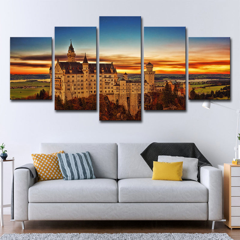 Vivolux | Schwanstein Castle Sunset Landschaft Kunst Druck Global Inspirierte Leinwand Wanddekoration in Orange